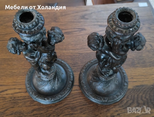 двойка антикварни бронзови свещници, снимка 10 - Антикварни и старинни предмети - 53561921