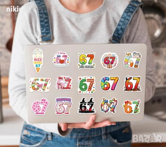 50 бр 67 six seven самозалепващи лепенки стикери украса декор картонена торта ръчна изработка, снимка 4 - Други - 53852651