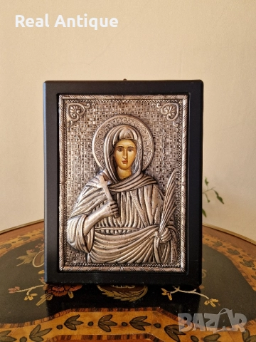 Чудесна антикварна сребърна икона със сертификат и маркировка 