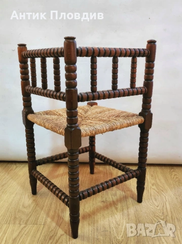 Античен френски ъглов стол с папурена седалка/дамски, снимка 5 - Антикварни и старинни предмети - 53381138