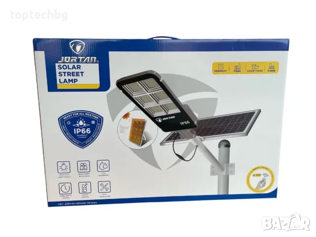 2БР Улична соларна лампа JORTAN с панел и стойка 1800W, снимка 2 - Соларни лампи - 49714908