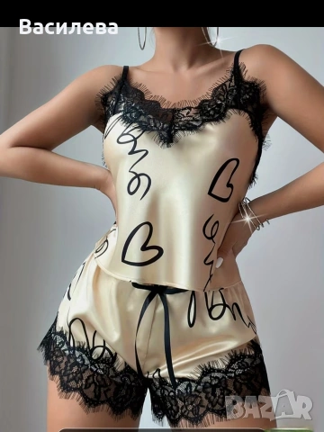 Сатенена пижама. , снимка 2 - Пижами - 53779749