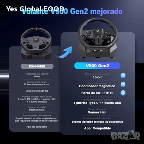 PXN V900 Gen2 геймърски волан с педали, снимка 2 - Геймърски - 53828324