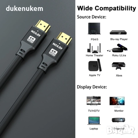 HDMI кабел 5 м – 4K@60Hz, HDMI 2.0, 18Gbps, снимка 5 - Кабели и адаптери - 53123884
