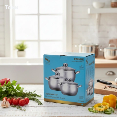 Комплект тенджери Swissgold EMMIE (SG-18099) – 3 броя с 5-слойно капсуловано дъно, снимка 2 - Прибори за хранене, готвене и сервиране - 53092042