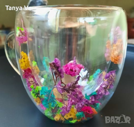 Двустенна Термо чаша с естествени цветя, снимка 6 - Чаши - 46415405