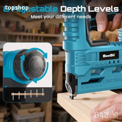 Нов акумулаторен такер Seesii 2 в 1 ( скоби и пирони ) с две батерии и LED светлина, снимка 2 - Други инструменти - 53214266