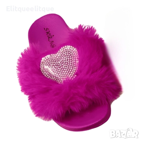 Детски пухести чехли с блестящ акцент Сърце от камъчета, снимка 2 - Детски маратонки - 52241521