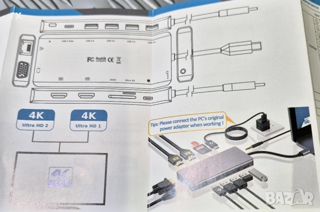  Докинг станции 14 в 1 , 8 в 1 - 4k HDMI, LAN,  Reader USB 3, снимка 3 - Други - 52192523