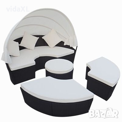 vidaXL Градинско лаундж легло със сенник, полиратан, черно（SKU:41201, снимка 1 - Градински мебели, декорация  - 44985714