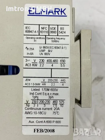  КОНТАКТОР LT1-D0910 9A 230V 1НО, снимка 3 - Други машини и части - 49253307