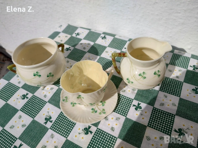 Комплект 4 Belleek Ирландия - изящен ръчно рисувна порцелан, снимка 7 - Сервизи - 53656539