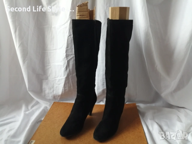 № 41 дамски ботуши естествен велур - с висок ток; черен цвят - марка Janet D. , снимка 5 - Дамски ботуши - 53137919