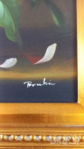 Картина - натюрморт с цветя в златиста барокова рамка, снимка 6 - Картини - 51628591