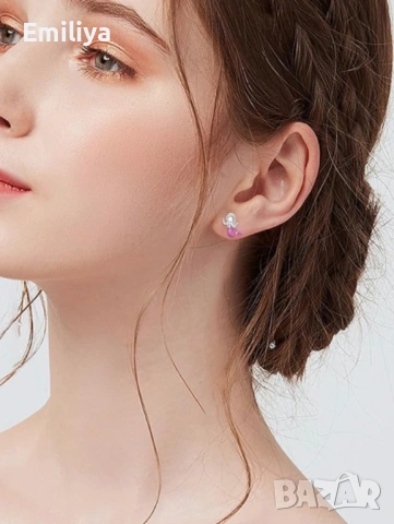 Сребърни обеци русалка хипоалергенни, снимка 2 - Обеци - 54176187