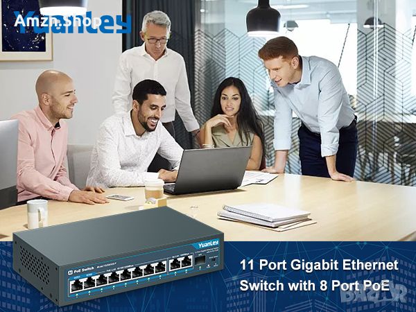 YuanLey 8-портов Gigabit PoE Switch преключвател с 2 Gigabit Uplink 8 PoE+ порта 1000Mbps 1 SFP порт, снимка 5 - Суичове - 45186309