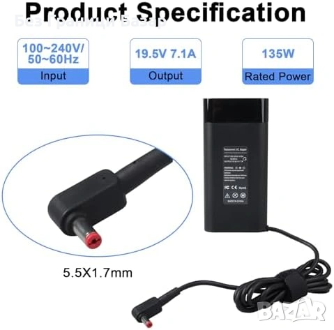 Нов 135W адаптер за Acer Nitro 5 AN515/AN517 Predator Helios 300 Зарядно лаптоп, снимка 2 - Друга електроника - 53517939