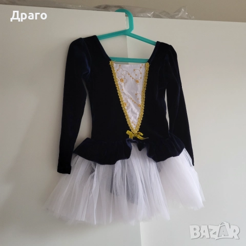 Детска рокля тъмно синьо/бяло - 5/6г