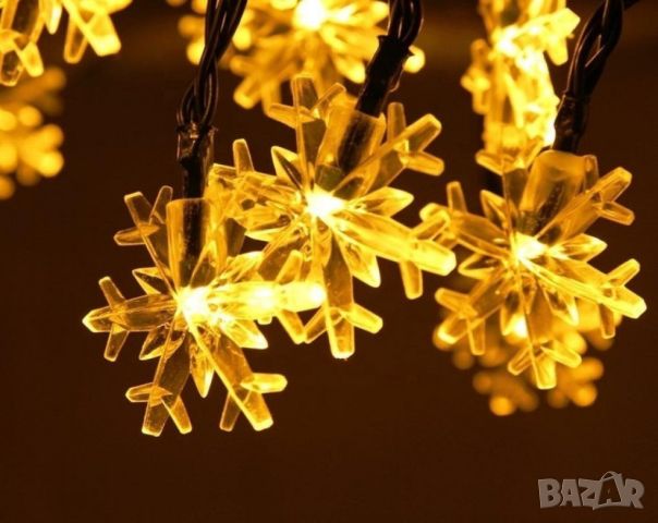 Многоцветни коледни LED лампички със снежинки с щепсел - Многоцветни, дължина - 5м ,28бр лампички, снимка 7 - Декорация за дома - 46436860