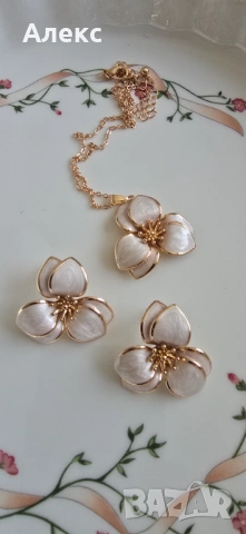 Разкошен комплект колие с обеци, емайл., снимка 4 - Обеци - 53829609