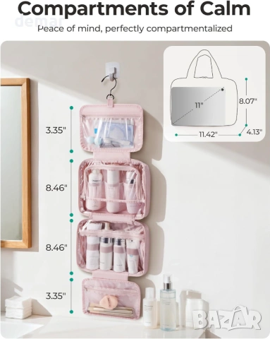 BAGSMART Висяща тоалетна чанта с кука, водоустойчива пътна тоалетна чанта, снимка 2 - Чанти - 53934627