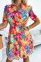 Дамска къса цветна рокля с флорален мотив, снимка 1 - Рокли - 45034458