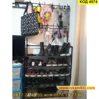 Метална етажерка за обувки и дрехи, Портманто в черен цвят 80x154x25cm - КОД 4074, снимка 4 - Портманта - 45495291