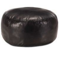 Пуф, черен, 60х30 см, естествена козя кожа, снимка 1 - Дивани и мека мебел - 45142505
