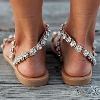 Дамски плоски сандали, украсени с кристали, с гумирани подметки, снимка 4 - Сандали - 45382983