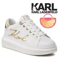 KARL LAGERFELD № 37 & 38 🍊 Дамски кожени кецове "WHITE & GOLD" нови с кутия, снимка 1 - Кецове - 45402575