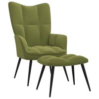 vidaXL Релаксиращ стол с табуретка, светлозелен, кадифе(SKU:328087, снимка 1 - Столове - 45484141
