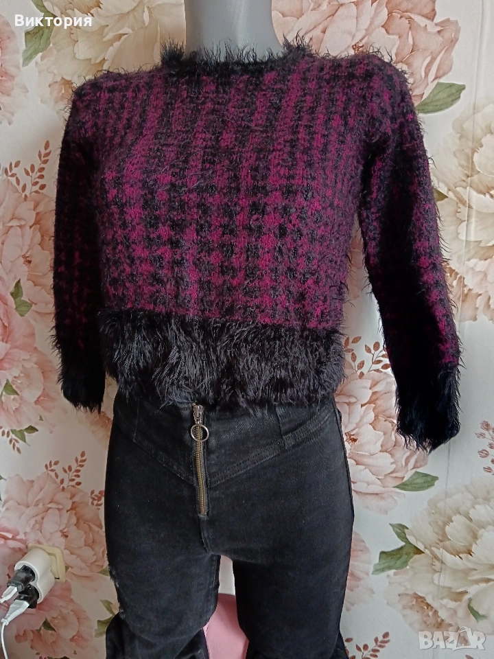 къс дамски пуловер +дънки bershka, снимка 1