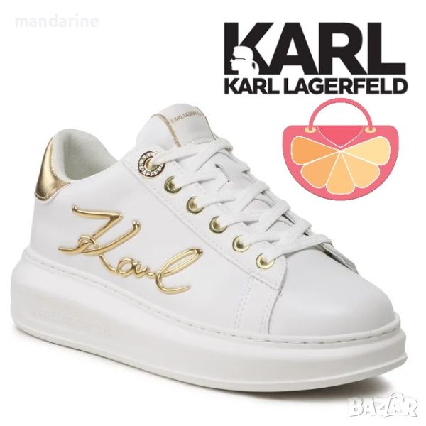 KARL LAGERFELD № 37 & 38 🍊 Дамски кожени кецове "WHITE & GOLD" нови с кутия, снимка 1