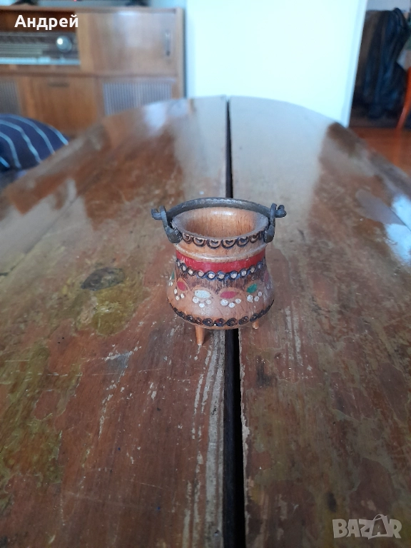 Стар дървен сувенир котле,менче, снимка 1