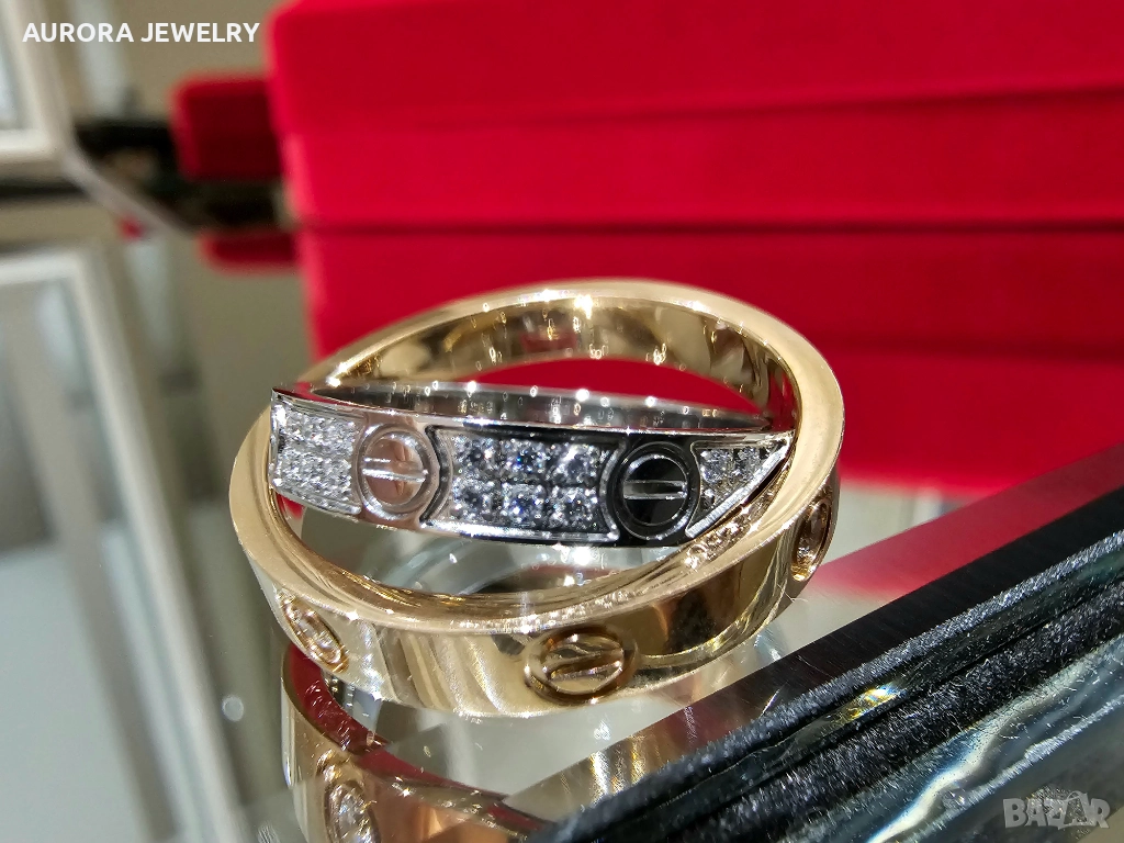 CARTIER Love Rose and White Gold Diamond Paved Пръстен, снимка 1