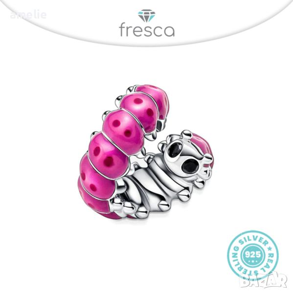 Талисман Fresca по модел тип Пандора сребро 925 Pandora Cute Caterpillar Charm. Колекция Amélie, снимка 1