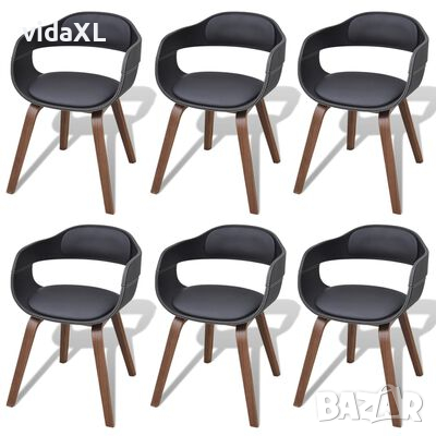 vidaXL Трапезни столове, 6 бр, черни, извито дърво и изкуствена кожа(sku278735, снимка 1