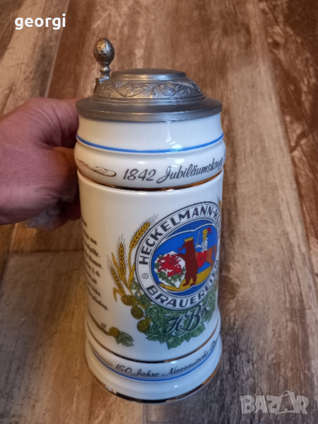 немска порцеланова халба за бира с цинков капак, снимка 1