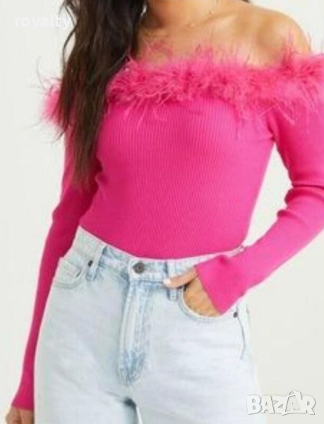 Дамска розова блуза с пера, снимка 1