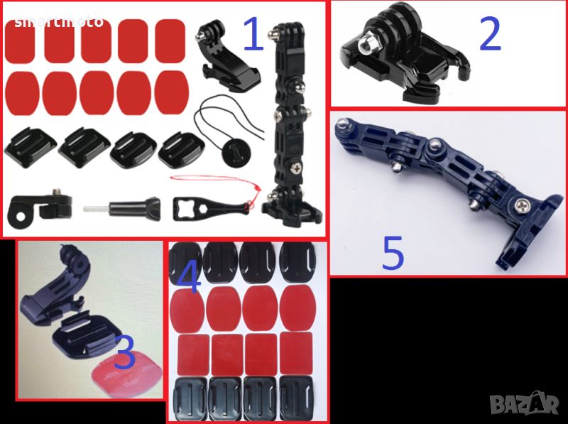 Различни аксесоари за екшън камера щипки лепенки удължители болтове, снимка 1