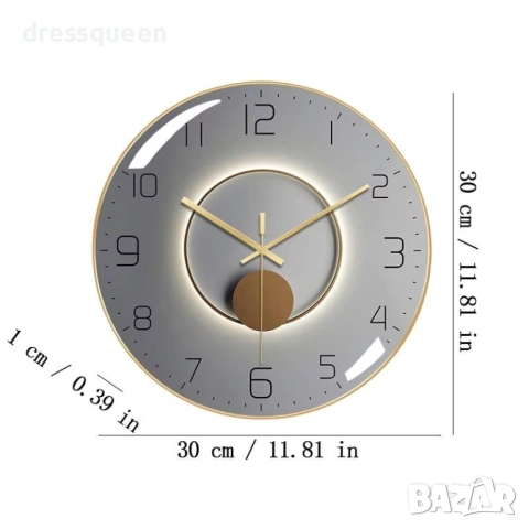 4445 Стенен часовник с елегантна златна рамка – Тих механизъм за светъл и модерен интериор