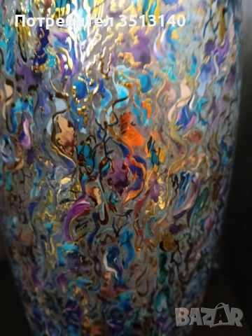 Стъклена ваза ръчно декорирана 26 см, снимка 4 - Декорация за дома - 53921455