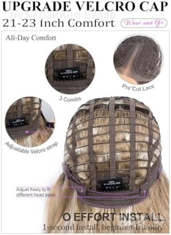 Нова Перука с HD дантела, 66 см, топлоустойчива синтетична коса, лесна за носене, снимка 7 - Аксесоари за коса - 52544536