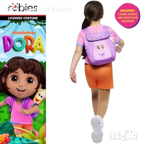 Нов Официален Dora the Explorer детски маскараден костюм Rubies 3 части с раничка