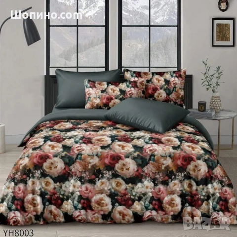 Флорални десени от памучен сатен с ластик, 4 части   4 части, двоен комплект С ЛАСТИК, снимка 4 - Спално бельо - 54068590