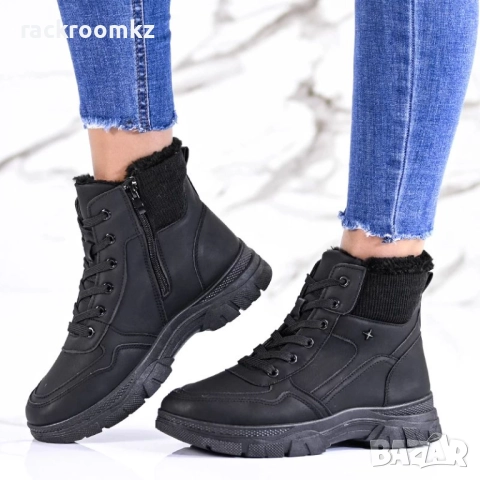 Дамски боти в черен цвят с връзки и цип B3111-1 Black, снимка 3 - Дамски боти - 52943572