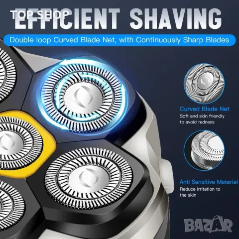 Самобръсначка за глава SOLIMPIA за мъже, 6D гъвкава глава, мокро/сухо, LED дисплей, снимка 8 - Електрически самобръсначки - 49937595