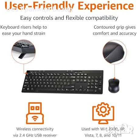 Нова Черна Безжична Клавиатура и Мишка Amazon Basics 2.4 GHz, Включени Батерии, снимка 1 - Клавиатури и мишки - 45496158