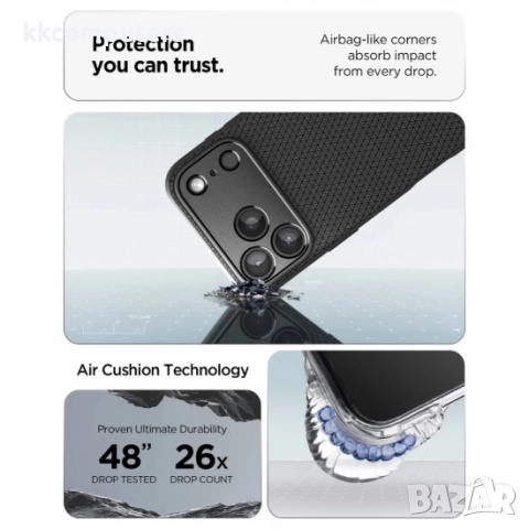 Оригинален кейс Spigen Liquid Air, За iPhone 17 Pro Max (6.9), Черен и Протектор, снимка 4 - Резервни части за телефони - 51922836