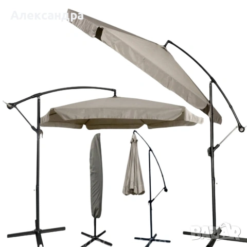 Голям градински чадър със странична стойка, Ø 350 см, UV защита, Водоустойчив + Покривало, снимка 11 - Градински мебели, декорация  - 53891818